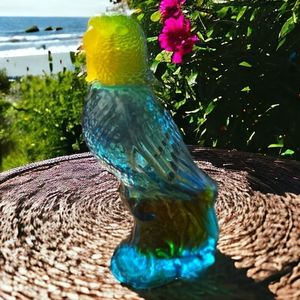 Vtg 70s Avon Island Parakeet Charisma Cologne Blue Glass Bottle Decanter